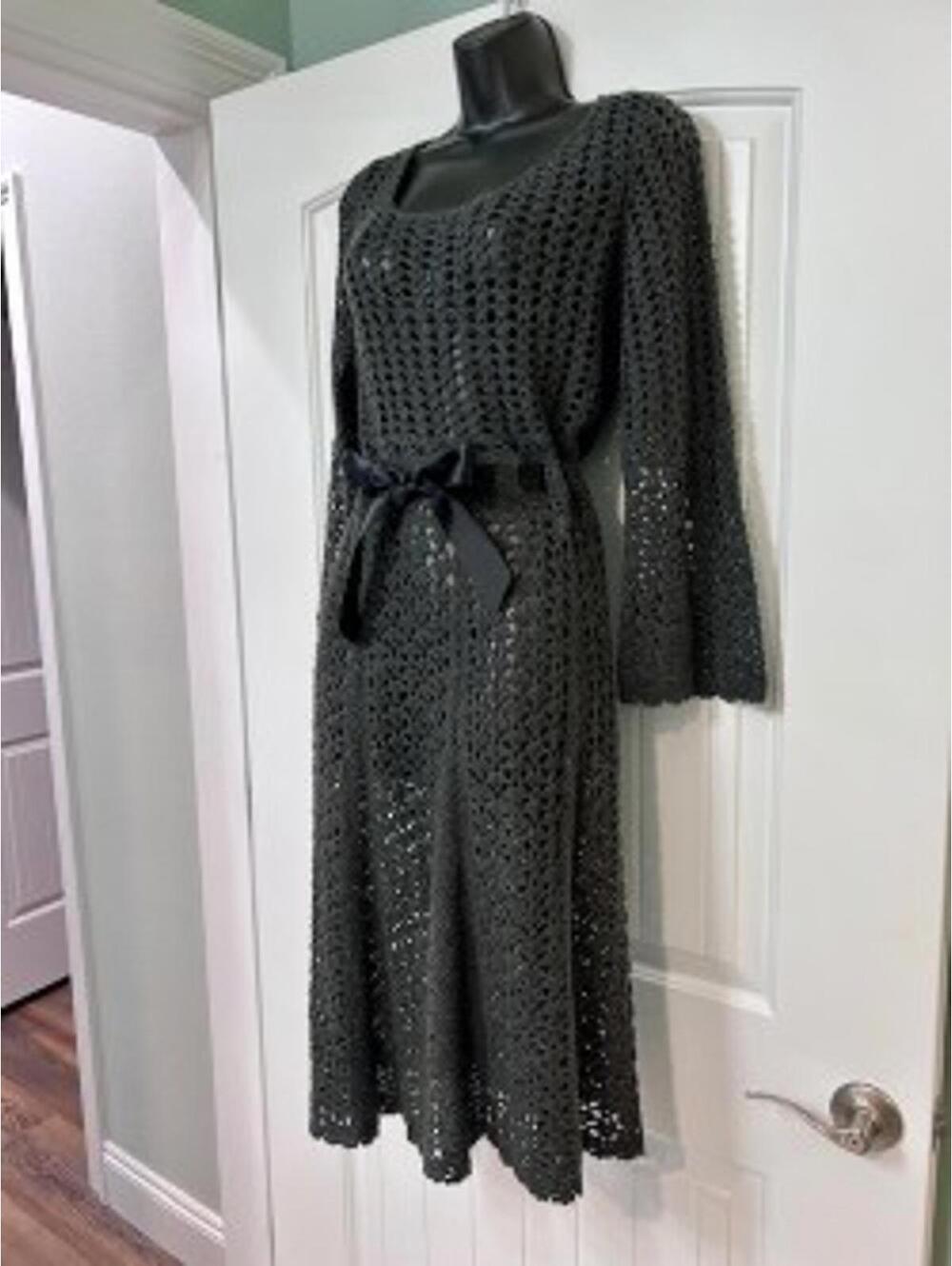 🖤 R & K Originals Charcoal Crochet Drama Dress M*Dark Academia/Romantic Goth